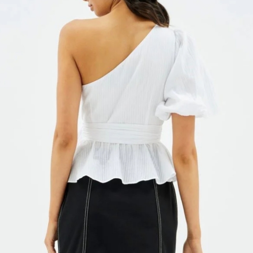 Nine West. One Shoulder Tie Waist Peplum Top. Size XL. White. NWT. - Picture 9 of 9